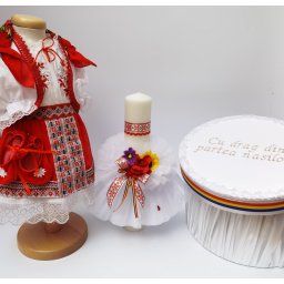 Set Traditional Botez - Costumas fetita Cutie pentru trusou Lumanare 4