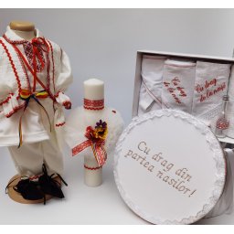 Set Traditional Botez - Costumas baietel Trusou Cutie pentru trusou Lumanare