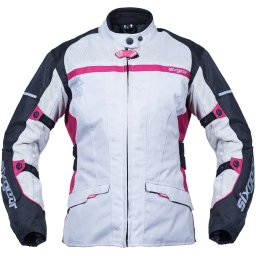 Geacă Moto Damă din Textil SIXGEAR LUNA · Negru / Gri / Roz