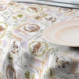 Fata de masa anti-pete Casa de bumbac, Arles, Rotunda, diametru 140 cm, Model Vintage, lila si crem