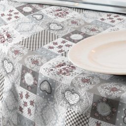 Fata de masa impermeabila (teflonata), 100x140 cm Casa de bumbac, Lia, Model Vintage, roz si gri