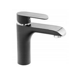 Baterie baie lavoar, alama, pipa fixa, cartus ceramic, culoare negru crom