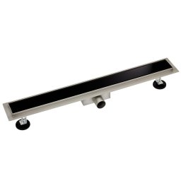 Rigola dus otel inoxidabil, grilaj din sticla neagra, sifon antimiros, 60 cm lungime
