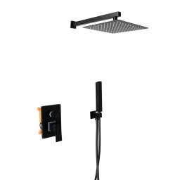 Set dus complet cu baterie incastrata negru, incastrat, para fixa patrata 25 /25 cm