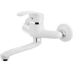 Baterie perete pentru bucatarie sau baie, cu pipa mobila lunga, culoare alb, Kuchinox BKK 650D