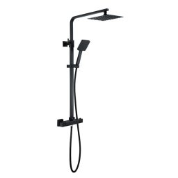 Coloana de dus cu baterie termostatata, negru mat, para superioara patrata fixa