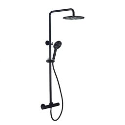 Coloana dus para fixa superioara rotunda, baterie termostatata, negru mat