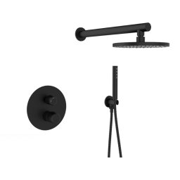 Set dus complet cu baterie incastrata neagra, para fixa rotunda, Laveo Pretto BAO 701P