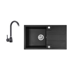 Set chiuveta din granit cu o cuva si baterie inalta, negru , Laveo