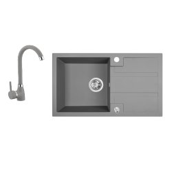 Set chiuveta din granit cu o cuva si baterie inalta, gri , Laveo