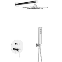Set dus complet cu baterie incastrata crom, para fixa patrata, Laveo BAP 001P Polla
