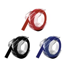 Set 3 etichete embosabile 3D compatibile DYMO Omega 9 mm rosu, albastru si negru pentru organizare acasa S0847750