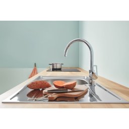 Baterie bucatarie Grohe BauLoop, monocomanda, cartus ceramic, pipa inalta, pivotanta , aerator, Crom - 31368001
