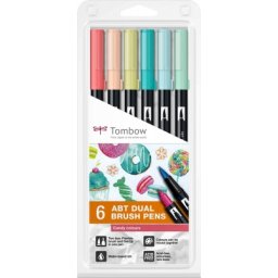 Marker caligrafic 2 in 1, ABT Dual Brush Pen, Candy Colours, 6 culori/set Tombow
