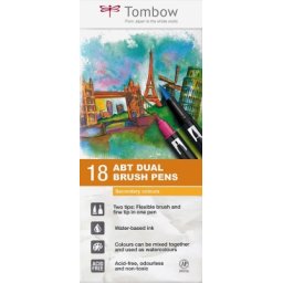 Marker caligrafic 2 in 1, ABT Dual Brush Pen, Secondary Colours, 18 culori/set Tombow