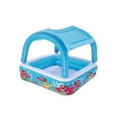 Piscina gonflabila pentru copii, patrata, cu acoperis, model coral, 147x147x122 cm, Bestway