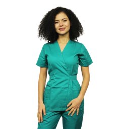 OUTLET Halat medical kimono verde, cu doua buzunare aplicate