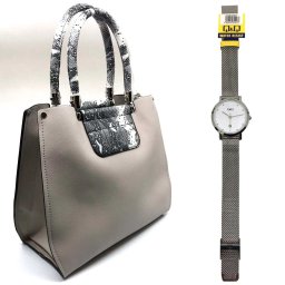 Set Greyish Geanta si Ceas QQ by Borealy