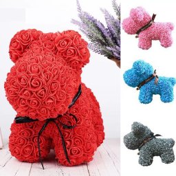 Rose Puppy - Catelus floral 40 cm decorat manual cu trandafiri spuma in cutie (Culoare produse: Alb)