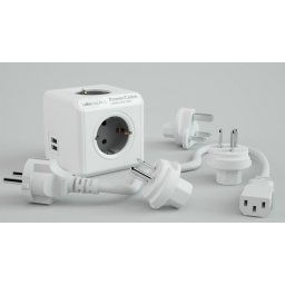Prelungitor sub forma de cub Power Cube 3 prize Schuko + 2 x USB + 4 adaptoare priza, ALLOCACOC