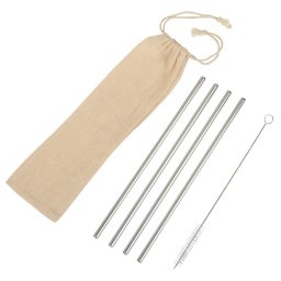Set 4 paie drepte si perie, in saculet ecologic, Everestus, DY02, otel inoxidabil, bumbac, argintiu