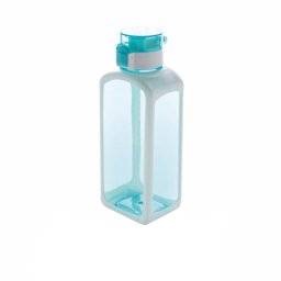 Sticla de apa 600 ml patrata, fara scurgeri, XD, SD, tritan, silicon, turcoaz, breloc inclus din piele ecologica