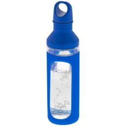 Sticla sport 590 ml, Everestus, HR, sticla, silicon si pp plastic, albastru, transparent, saculet de calatorie inclus