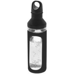 Sticla sport 590 ml, Everestus, HR, sticla, silicon si pp plastic, negru, transparent, saculet de calatorie inclus