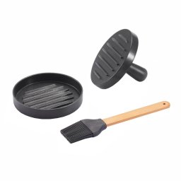 Set barbeque cu presa pentru hamburger, Everestus, BB, aluminiu, silicon, gri