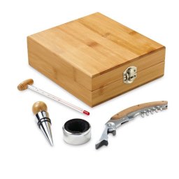 Set 4 accesorii vin, in cutie, Everestus, WE, bambus si zinc, natur
