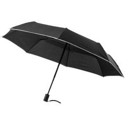 Umbrela 21 inch complet automata, 2 sectiuni, Luxe, SE, pongee poliester, negru, breloc inclus din piele ecologica