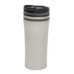 Cana de voiaj 400 ml, insertii colorate, perete dublu, Everestus, LA02, otel inoxidabil, argintiu, gri