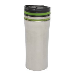 Cana de voiaj 400 ml, insertii colorate, perete dublu, Everestus, LA04, otel inoxidabil, verde, argintiu