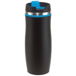 Cana de voiaj cu perete dublu, 400 ml, Everestus, DK04, otel inoxidabil, plastic, negru, albastru
