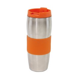 Cana de voiaj cu perete dublu, 380 ml, Everestus, ALT04, otel inoxidabil, silicon, plastic, portocaliu, argintiu