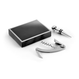 Set accesorii vin, tirbuson si dop, Everestus, AWE07, aliaj de zinc, argintiu satinat