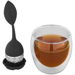 Set de ceai cu infuzor si cana, 250 ml, Everestus, SG01, sticla, silicon, otel inoxidabil, negru, transparent