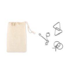 Set joc de inteligenta, 3 piese din metal, in husa din bumbac, Everestus, JJE06, bej