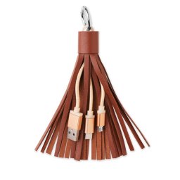 Breloc cablu de date cu micro usb, Everestus, KR0103, piele ecologica, metal, maro