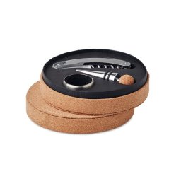Set 3 accesorii de vin in cutie din pluta, Everestus, 9IA19398, Bej