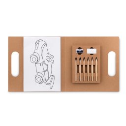 Set de colorat cu 6 creioane, ascutitoare si radiera, Everestus, 20IAN560, Bej, Carton