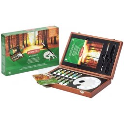 Set cadou culori acrilice, calitate superioara, pentru artisti aspiranti, cutie din lemn, 18 buc/set Derwent Academy
