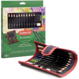 Set penar cu 12 Creioane colorate, calitate superioara pentru artisti aspiranti, contine si ascutitoare si guma sters Derwent Academy
