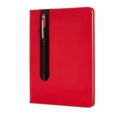 Agenda A5 coperta tare PU standard si pix metalic stylus, Everestus, SD, hartie, otel inoxidabil, rosu