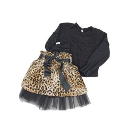 Compleu fetite, fusta animal print si bluza cu sclipici