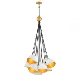Lustră modernă din metal alb auriu Nula, 15x40W, E14, H:1091-1853mm, QN-NULA-15P