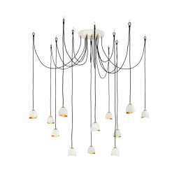 Candelabru modern din metal alb auriu Nula, 12x40W, E14, H:500-3700mm, QN-NULA-12P