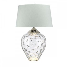 Veioză clasică, sticlă, abajur alb-verzui Samara, E27, 1x60W, LED GU10, 1x7W, H:71,5 cm, QN-SAMARA-TL-CLR