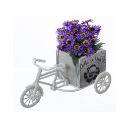 Bicicleta Alba Cu Suport Din Lemn Pentru Flori