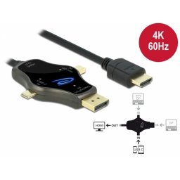 Cablu 3 in 1 USB-C / DisplayPort / mini DisplayPort la HDMI 4K@60Hz 1.75m, Delock 85974